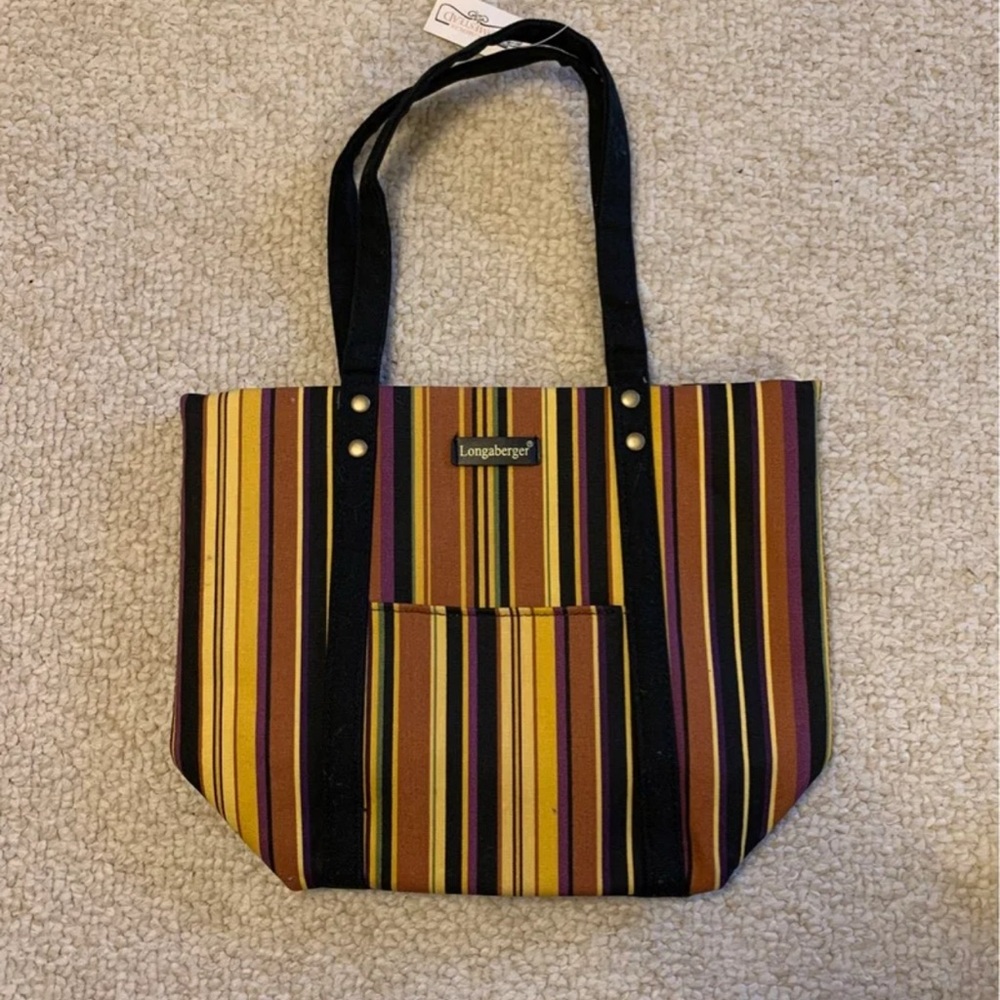 Longaberger 100% cotton multicolor striped small canvas tote bag